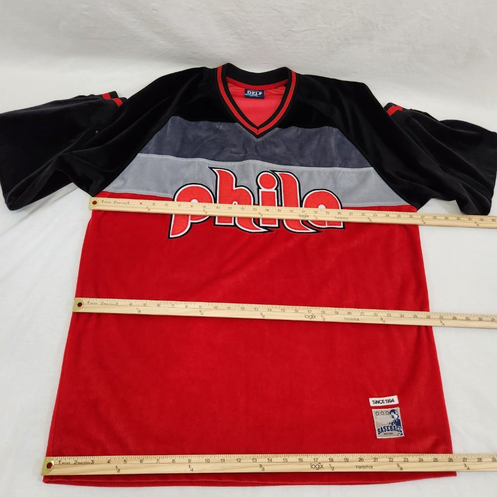 Y2K Vintage Spell Out "phila" Baseball Streetwear Velour Jersey Sweater Size XL. - Picture 15 of 16